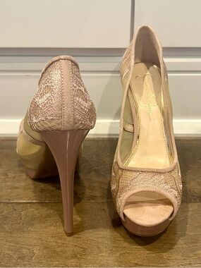 Jessica Simpson Blush Pink Peep-Toe Mesh Lace High Heels 10